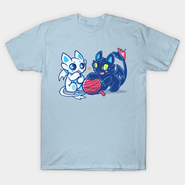 Light and Night Dragon Cats T-Shirt by TechraNova